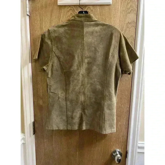 Vintage Telluride Clothing Co Leather Suede blouse Short Sleeve M Tan Button-up - Picture 8 of 13